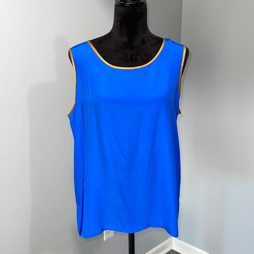 Bob Mackey Silk sleeveless top blouse size large blue orange NEW